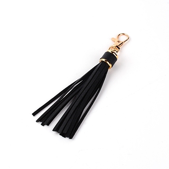 PU Leather Tassel Pendants, with Alloy Findings, Black, 152x15mm