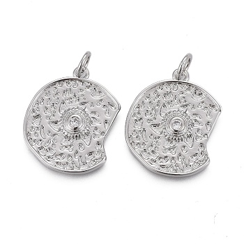 Hammered Brass Micro Pave Clear Cubic Zirconia Pendants, with Jump Rings, Long-Lasting Plated, Real Platinum Plated, 20x16x2.5mm, Hole: 3mm