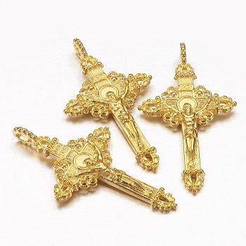 Alloy Pendants, For Easter, Cadmium Free, Nickel Free and Lead Free, Crucifix Cross Pendant, Golden Color, 50x28x3mm, Hole: 3mm