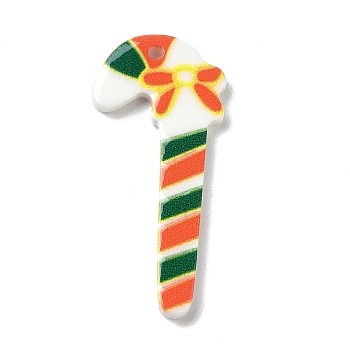 Printed  Acrylic Pendants, for Christmas, Candy Cane Pattern, 34x15x2mm, Hole: 1.6mm