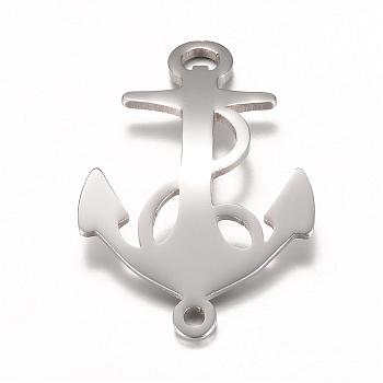 201 Stainless Steel Links connectors, Anchor, Stainless Steel Color, 29.5x19x1mm, Hole: 1~3mm