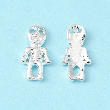 Halloween Themed Alloy Cabochons, Nail Art Decoration Accessories for Women, Cadmium Free & Lead Free, Human Skeleton, Silver Color Plated, 12x6x1.5mm