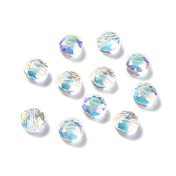 Glass Imitation Austrian Crystal Beads, Faceted, Flat Round, Clear AB, 8x5mm, Hole: 1.5mm