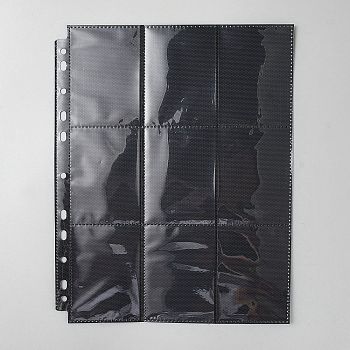 PP Plastic 11 Holes Binder Inner Pages for Card Holder, Rectangle, Black, 290x230x0.4mm, Hole: 6mm and 10x6mm, Inner Diameter: 94x67mm