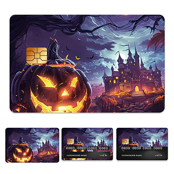 Plastic Waterproof Card Stickers, Self-adhesion Card Skin for Bank Card Decor, Rectangle, Pumpkin, 140x190mm