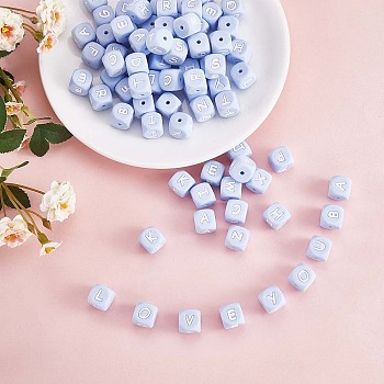 20Pcs Blue Cube Letter Silicone Beads 12x12x12mm Square Dice Alphabet Beads with 2mm Hole Spacer Loose Letter Beads for Bracelet Necklace Jewelry Making, Letter.Q, 12mm, Hole: 2mm
