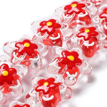 Transparent Glass Beads, with Enamel, Flower, FireBrick, 21x22x11mm, Hole: 1.2mm