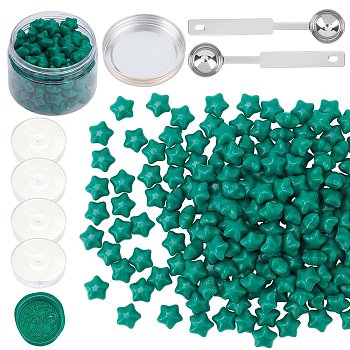 CRASPIRE Sealing Wax Particles Kits for Retro Seal Stamp, with Stainless Steel Spoon, Candle, Plastic Empty Containers, Green, 9mm, 200pcs