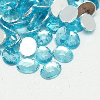 Imitation Taiwan Acrylic Rhinestone Cabochons, Faceted, Flat Back Oval, Sky Blue, 18x13x4mm, about 500pcs/bag