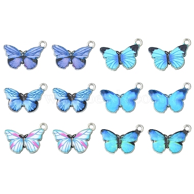 Platinum Mixed Color Butterfly Alloy+Enamel Pendants