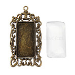DIY Pendant Making, Tibetan Style Alloy Pendant Cabochon Bezel Settings, with Glass Rectangle Cabochons, Nickel Free, Antique Bronze, Pendant: 68x35x3mm, Hole: 3mm, Glass: 19x38x6.5mm, 2pcs/set(DIY-X0291-06AB-NF)