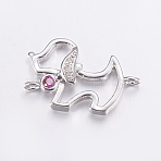 Brass Micro Pave Cubic Zirconia Puppy Links connectors, Long-Lasting Plated, Real Platinum Plated, Dog Silhouette, 10x16x2.5mm, Hole: 0.5mm(ZIRC-G125-02A-P)