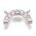 Brass Micro Pave Cubic Zirconia Charms, Rainbow, Clear, Platinum, 7x14x2mm, Hole: 1mm(ZIRC-E145-73B-P)