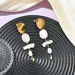 Natural Nucleated Baroque Keshi Pearl Stud Earrings, 304 Stainless Steel Dangle Earrings, Golden, 79x20~21.5mm(EJEW-JE07152)