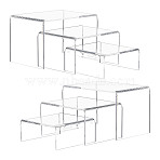 Transparent Acrylic Minifigures Display Risers, for Cosmetic, Doll, Model Display, Clear, 80x83~123x36~76mm, 3pcs/set(AJEW-WH0166-36)