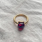 Square 304 Stainless Steel with Glass Finger Rings, Golden, Dark Red, 10mm, US Size 8(18.1mm)(FS-WG8AAFA-02)