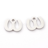 304 Stainless Steel Charms, Greek Alphabet, Stainless Steel Color, Letter.W, 7.5x10x1.5mm, Hole: 1.5mm(STAS-G244-01W)