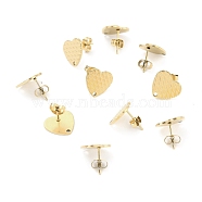 Ion Plating(IP) 304 Stainless Steel Stud Earring Findings, with Ear Nuts, Textured Heart, Real 18K Gold Plated, 12x13mm, Hole: 1.5mm, Pin: 0.7mm(STAS-I183-04B-G)