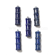 Natural Lapis Lazuli Pendants, Bamboo Stick Charms, with Stainless Steel Color Tone 304 Stainless Steel Loops, 45x12.5mm, Hole: 2mm(G-I340-A28)