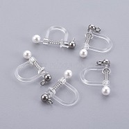 Plastic Clip-on Earring Findings, with Shell Pearl and 316 Surgical Stainless Steel Findings, Stainless Steel Color, 17.5x11.5x3mm, Hole: 1.4mm(X-STAS-P221-24P)