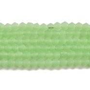 Imitation Jade Frosted Glass Bead Strands, Faceted, Bicone, Light Green, 4x4mm, Hole: 1mm, about 82~85pcs/strand, 12.01~12.2 inch(30.5~31cm)(EGLA-A039-J4mm-MD01)