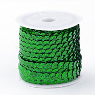 Eco-Friendly Plastic Paillette Beads, Sequins Beads, Ornament Accessories, Flat Round, Green, 6mm, about 5m/roll(X-PVC-Q092-6mm-P50104)