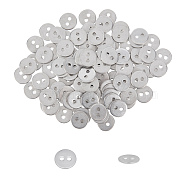 304 Stainless Steel Buttons, 2-Hole, Flat Round, Stainless Steel Color, 12x1mm, Hole: 2mm, 100pcs/box(STAS-UN0007-22P)