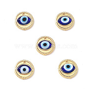 Handmade Lampwork Evil Eye Pendants, with Real 18K Gold Plated Brass Findings, Lead Free & Cadmium free, Flat Round Charm, Blue, 14.5x4mm, Hole: 1mm(ZIRC-L102-15G-04)