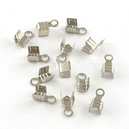 Iron Folding Crimp Ends, Fold Over Crimp Cord Ends, Platinum, 7x4x4mm, Hole: 1mm, Inner Diameter: 3mm(IFIN-R204-27P)