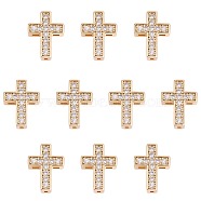 10Pcs Brass Micro Pave Clear Cubic Zirconia Beads, Cross, Real 18K Gold Plated, 13x10x4mm, Hole: 1mm(FIND-SZ0005-97)
