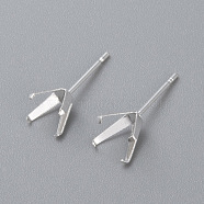 304 Stainless Steel Prong Earring Settings, Stud Earring Findings, Silver, Tray: 6.5x6.5mm, Pin: 0.8mm(X-STAS-O098-06S-05)