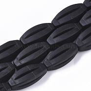 Natural Black Stone Beads Strands, Oval, 35~37x14x14mm, Hole: 1mm, about 12pcs/strand, 17.13 inch(43.5 cm)(G-S364-024)