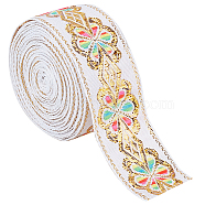 Flat Ethnic Style Embroidery Polyester Ribbons, Jacquard Ribbon, Garment Accessories, Single Face Floral Pattern, White, 1-3/4 inch(45mm), about 7.66 Yards(7m)/Roll(OCOR-WH0067-86C)