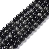 Natural Silver Obsidian Beads Strands, Round, 8.5mm, Hole: 1.2mm, about 47pcs/strand, 15.35''(39cm)(G-D083-01C)