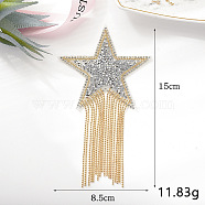 Glitter Resin Hotfix Rhinestone, Iron on Patches, with Tassel, Dress Shoes Garment Decoration, Star, Silver, 150x85mm(MOST-PW0001-126B)