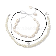 3Pcs Bohemia Natural Cowrie Shell & White Shell Beaded Necklaces, Holiday Beach ABS Plastic Imitation Pearl Beads Necklaces for Women Girls, White, 15.87 inch~26.14 inch(40.3mm~66.4cm)(NJEW-JN04784)