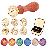 8Pcs 8 Style Pear Wood Handle, with Brass Wax Seal Stamp Head, for Wax Seal Stamp, Wedding Invitations Making, Mixed Shapes, 8pcs/set(AJEW-PH0001-78C)