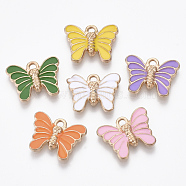 Alloy Enamel Pendants, Butterfly, Light Gold, Mixed Color, 12.5x16x2.5mm, Hole: 1.8mm(X-PALLOY-R119-06)