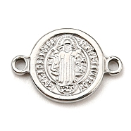 Religion 304 Stainless Steel Connector Charms, Flat Round with God & Holy Writ Links, Stainless Steel Color, 10x15x1.5mm, Hole: 1.4mm(STAS-L270-09P)