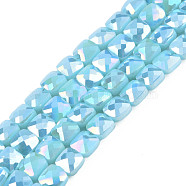 Electroplate Opaque Solid Color Glass Beads Strands, AB Color Plated, Faceted, Square, Sky Blue, 6.5x6.5x4.5mm, Hole: 1.2mm, about 97~99Pcs/strand, 25 inch(63.5cm)(EGLA-N002-43-03)