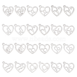 SUNNYCLUE 24Pcs 12 Style 304 Stainless Steel Pendants, Laser Cut, Heart with Constellation, Stainless Steel Color, 15.5x12.5x0.6mm, Hole: 1.5mm, 2pcs/style(STAS-SC0004-87P)