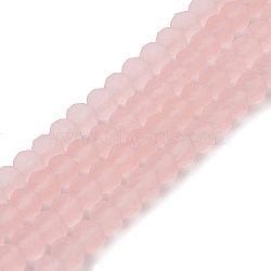 Transparent Glass Beads Strands, Faceted, Frosted, Rondelle, Pink, 8mm, Hole: 1mm, about 65~68pcs/strand, 15.7~16.1 inch(40~41cm)(EGLA-A034-T8mm-MD22)