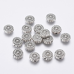 Tibetan Style Alloy Beads, Lead Free & Cadmium Free, Flat Round, Antique Silver Color, 10x4mm, Hole: 1.5mm(X-TIBEB-R022-AS-LF)