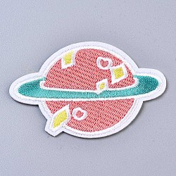 Planet Appliques, Computerized Embroidery Cloth Iron on/Sew on Patches, Costume Accessories, Light Coral, 49.5x73.5x1.5mm(DIY-S041-038)