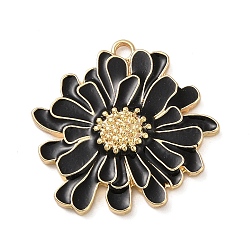 Alloy Enamel Pendants, Golden, Flower Charm, Black, 35x36x4.5mm, Hole: 3mm(PALLOY-K021-03G-04)