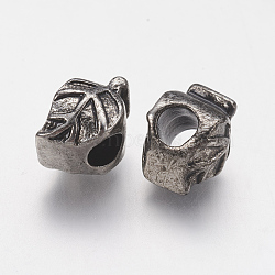 Ion Plating(IP) 304 Stainless Steel European Beads, Large Hole Beads, Leaf, Antique Silver, 13x8x9mm, Hole: 4.5mm(STAS-J022-148AS)