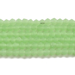 Imitation Jade Frosted Glass Bead Strands, Faceted, Bicone, Light Green, 4x4mm, Hole: 1mm, about 82~85pcs/strand, 12.01~12.2 inch(30.5~31cm)(EGLA-A039-J4mm-MD01)