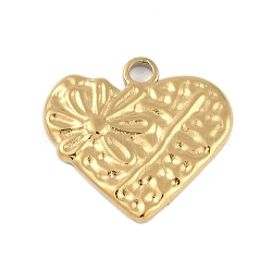 Ion Plating(IP) 304 Stainless Steel Pendants, Heart with Flower Charm, Real 18K Gold Plated, 18.5x20x2mm, Hole: 2mm(STAS-U019-11G)