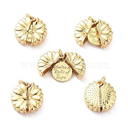 Brass Micro Pave Clear Cubic Zirconia Pendants, Long-Lasting Plated, Flower with Word You're a Light of Hope
, Real 18K Gold Plated, 18x18x5.5mm, Hole: 5mm(X-KK-D004-09G)
