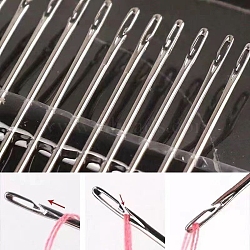 30Pcs Galvanized Iron Self Threading Hand Sewing Needles, Easy Thread Big Eye Needle for Older Blind, Platinum, 3.6~6.7x0.1~0.13x0.07~0.1cm(TOOL-NH0001-02A)